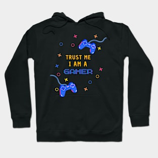 Trust Me I Am A Gamer - Yellow Text With Controllers Hoodie